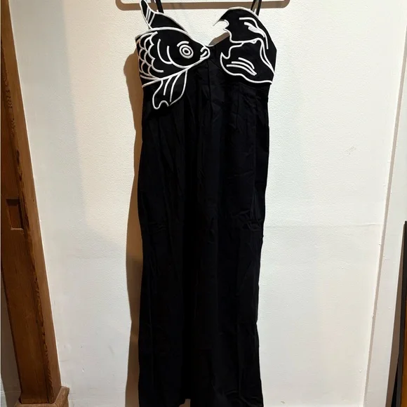 Commense Elegant Black Fish Design Maxi Dress Small NWT - Picture 3 of 6